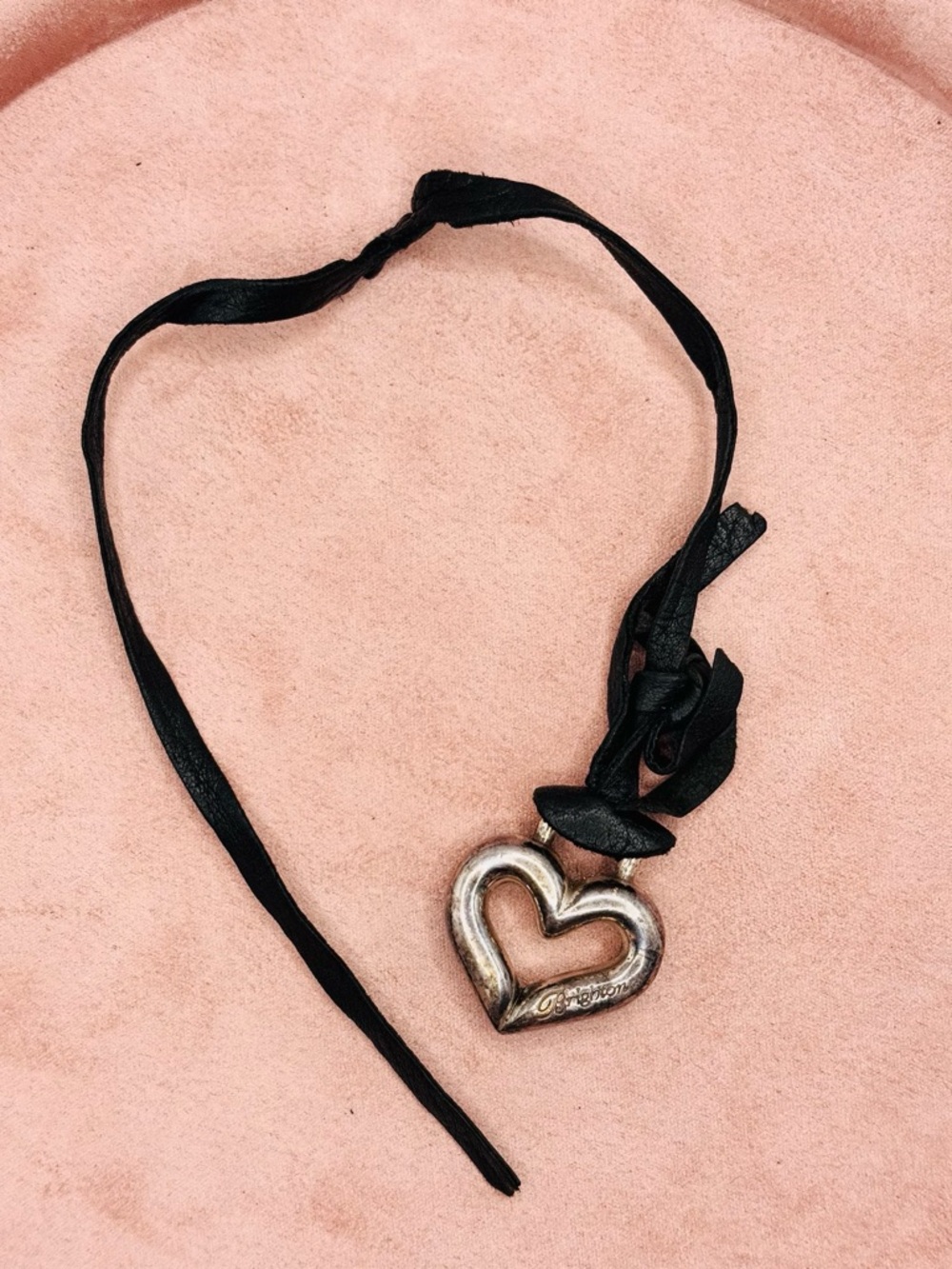 Brighton Heart Bag Charm Silver Tone Pendant Black Leather Boho Keychain - Picture 3 of 4